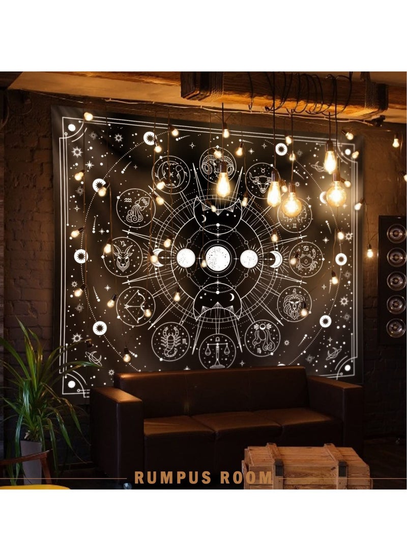 Captaintech Decorative Tapestry Sun and Moon Constellation Hanging Cloth Twelve Constellations Psychedelic Black and White Wall Hanging Tapestry Suitable for Home Bedroom Wall Room Decoration (95x73cm) - Image 3