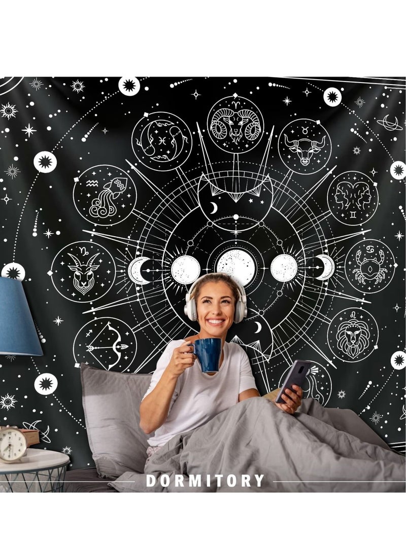 Captaintech Decorative Tapestry Sun and Moon Constellation Hanging Cloth Twelve Constellations Psychedelic Black and White Wall Hanging Tapestry Suitable for Home Bedroom Wall Room Decoration (95x73cm) - Image 4