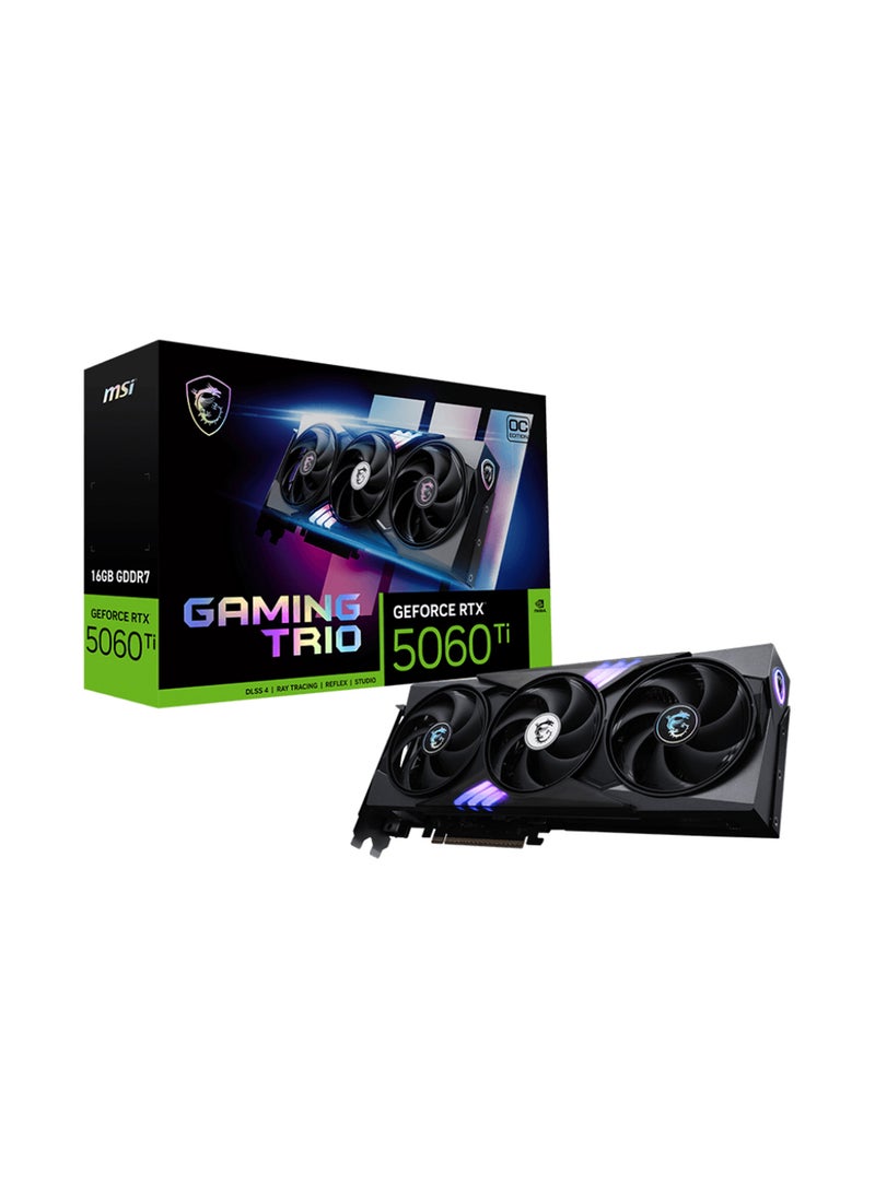 إم اس أي GeForce RTX 5060 Ti 16GB GAMING TRIO OC Graphics Card, 4608 CUDA Cores, 2.52 GHz Boost Clock, 16GB GDDR7, 28 Gbps Memory, Tri-Frozr 4 Cooling, 1x 16-pin Connector, RGB Lighting, 3x DisplayPort 2.1, 1x HDMI 2.1, 8K Support, 180W TDP, Black | G506T-16GTC  - Image 1