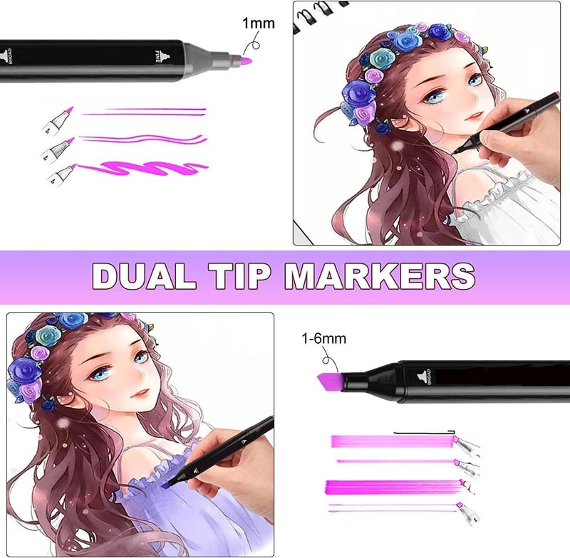 VARIYA ENTERPRISE Dual Tip Colorful Art Markers Sketch Pens 24, 48 Colors With Carrying Case For Painting Sketching Calligraphy Drawing -Twin Head Permanent Colouring Marker Pens For Kids Adult (24) - Image 4