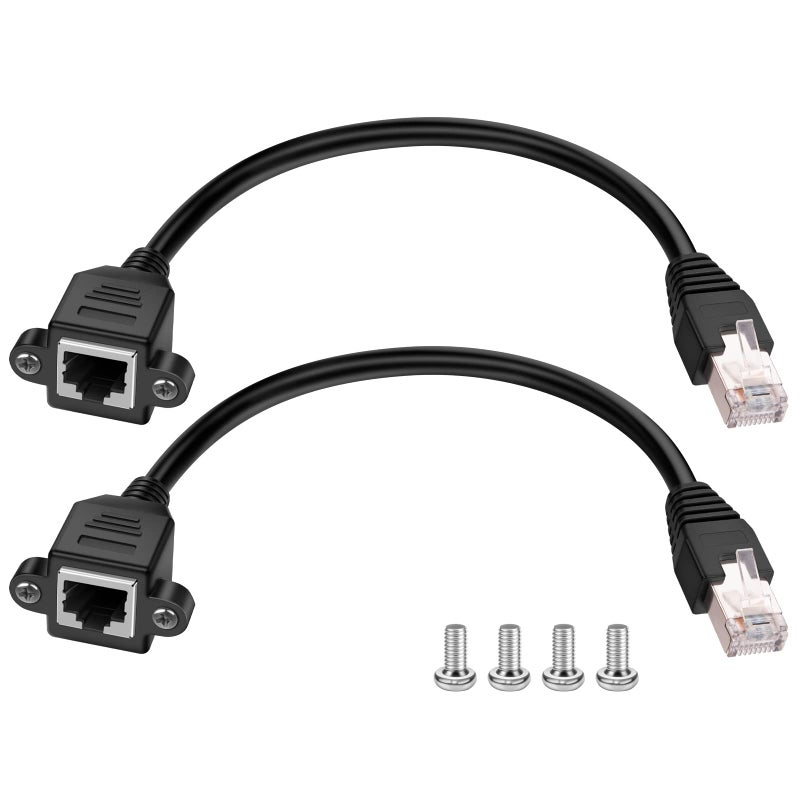 iGreely Ethernet Extender 2Pack RJ45 Male to Female Screw Panel Mount Cat6/Cat5e/Cat5 Ethernet LAN Network Extension Cable 1ft/30cm CAT6 - Image 1