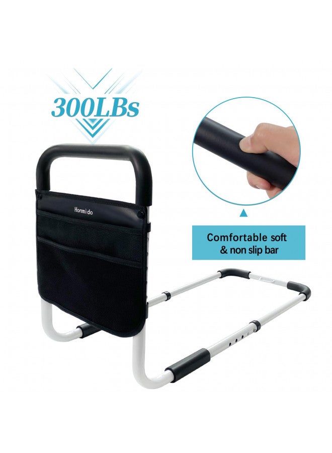 Honmido Bed Rails for Elderly Adults Safety Height Adjustable Bed Assist Rail for Seniors Bedside Fall Prevent Grab Bar with Storage Pocket Fits King Queen Full Twin Bed(White) - Image 2