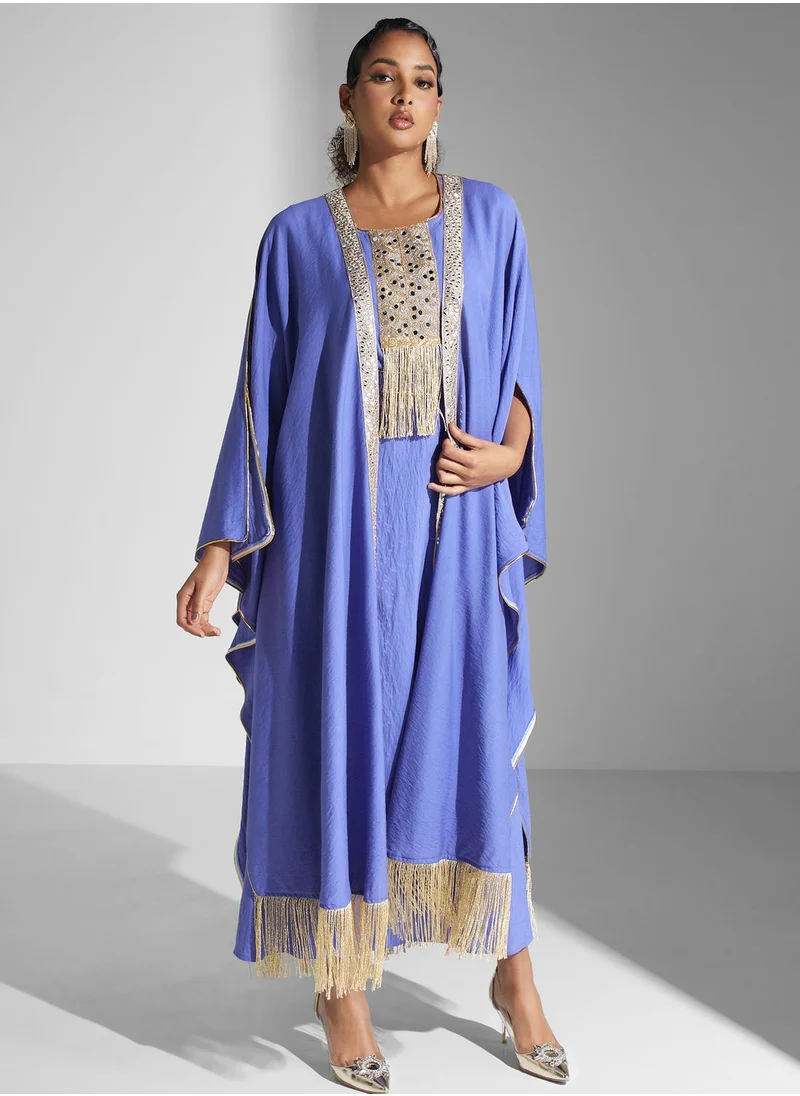 Yaser albik Embroidered Cape Sleeve Abaya
