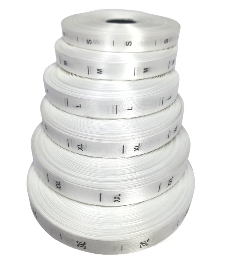 PINACO INDIA Satin Size Label (S, M, L, XL, XXL, XXXL) [Pack of 350 Labels] White Number Roll Tags for Clothing, Dresses, and Other Project - Image 4