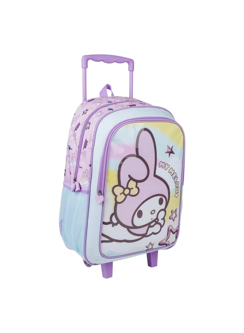 Sanrio Multicolor Sanrio My Melody 5-in-1 Trolley Set 18" – Official My Melody Rolling Backpack with Lunch Bag, Lunch Box, Water Bottle & Pencil Case, Complete School Travel Set for Kids  | Water Resistant  | Girls School Bag for Women | Best Price UAE
