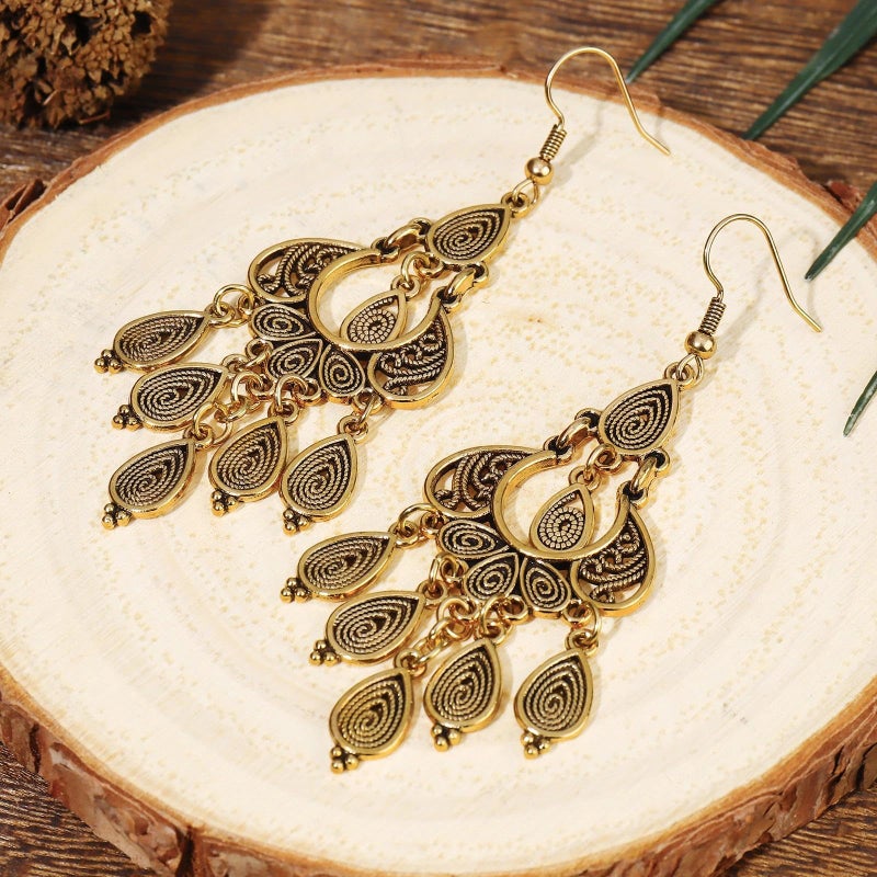 Coiris Chandelier Earrings for Women Unique Filigree Bohemian Vintage Bronze Gold Teardrop Dangle Earrings Jewelry Gift for Her - Image 3