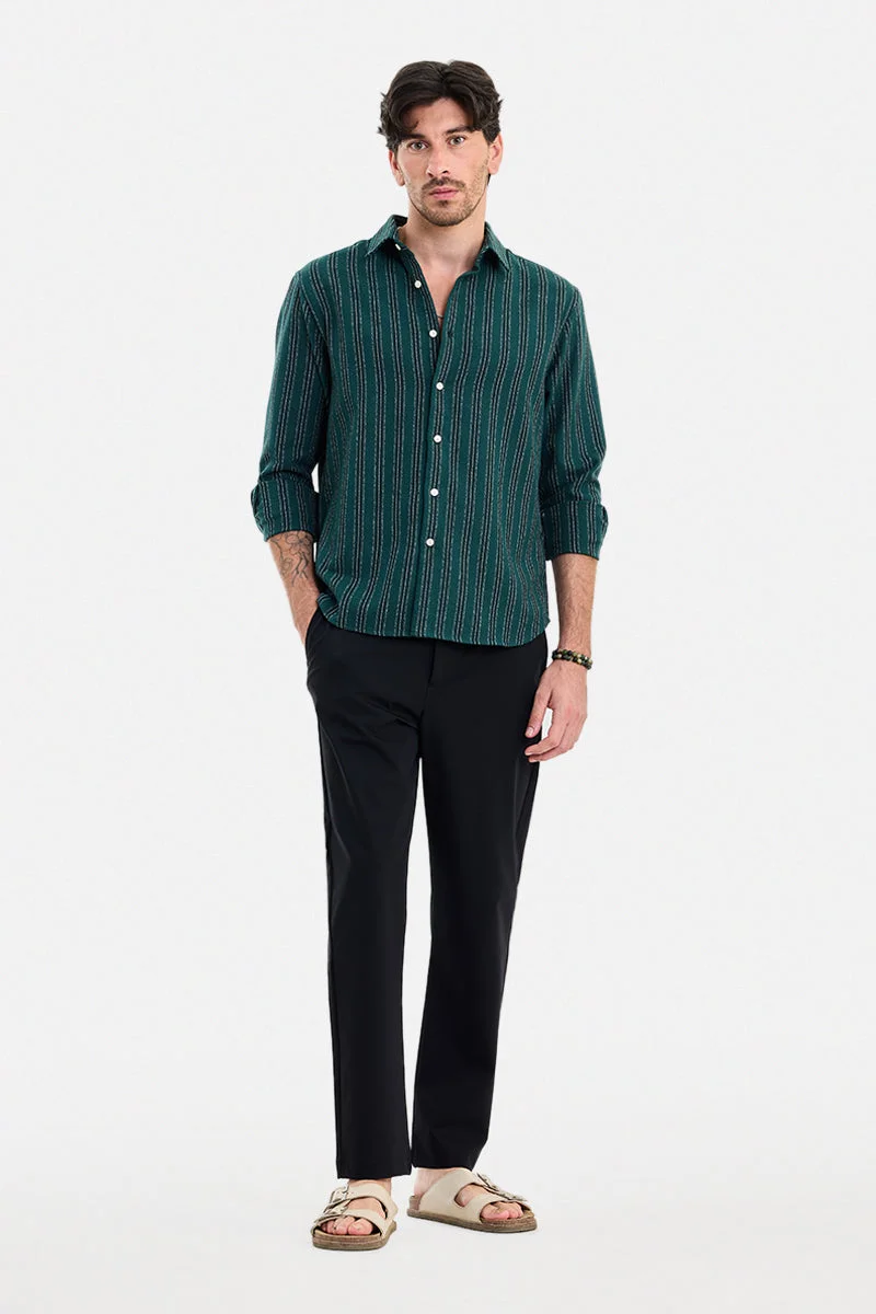 سنيتش Green Striped Long Sleeve Regular Fit Shirt