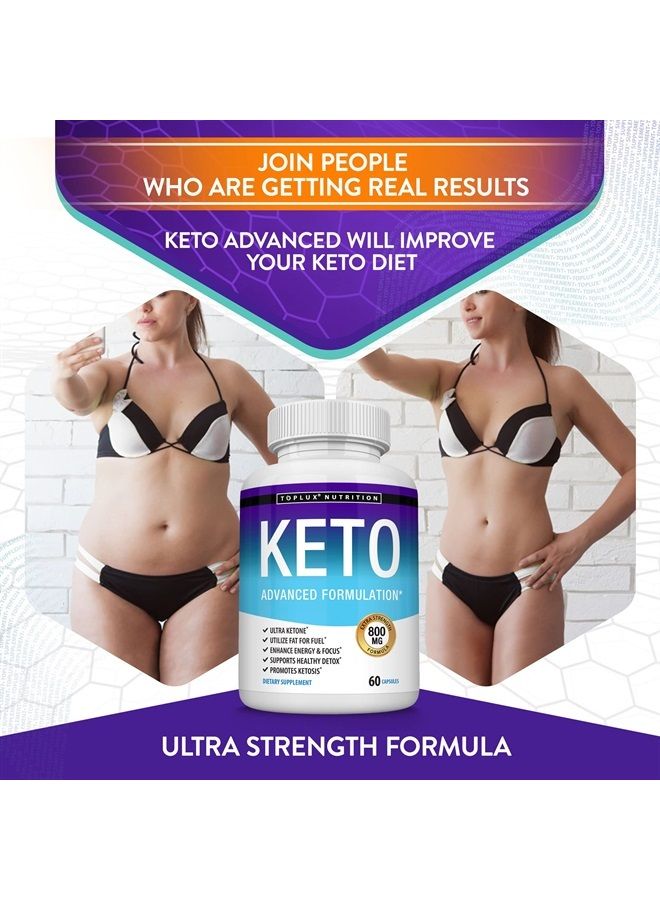 Toplux حبوب كيتو حمية الكيتوز - كيتوز طبيعي باستخدام الكيتون وحمية كيتونية، دعم الطاقة والتركيز، دعم حمية كيتو مثالي للرجال والنساء، 60 كبسولة، مكمل - Image 2