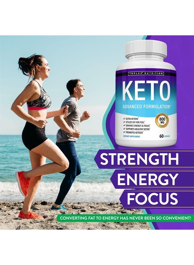 Toplux حبوب كيتو حمية الكيتوز - كيتوز طبيعي باستخدام الكيتون وحمية كيتونية، دعم الطاقة والتركيز، دعم حمية كيتو مثالي للرجال والنساء، 60 كبسولة، مكمل - Image 3