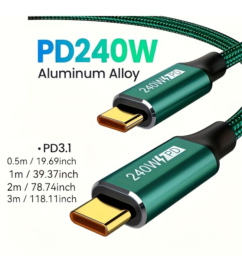 240W Type C To Type C Data Cable 118.11 Inch For Laptop Phone And Tablet - Image 2