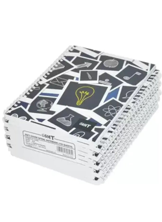 Light 10-Piece Light Spiral Soft Cover Notebook Single Ruled (100 Sheet) A5 Size - LINBA51604S 