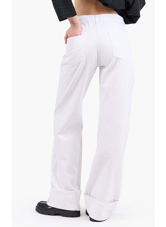 Clue Folded Hem White Jeans - Image 3