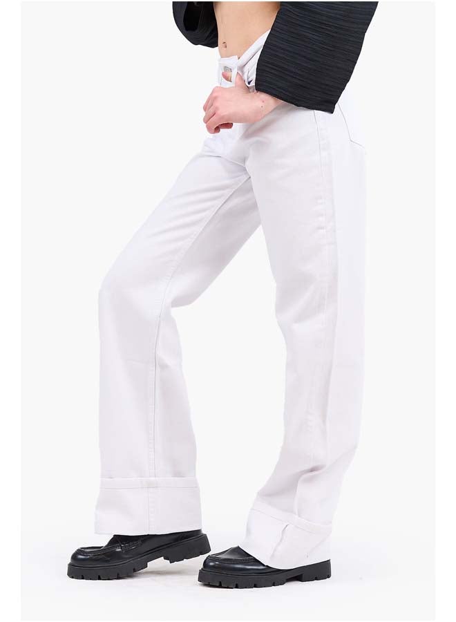 Clue Folded Hem White Jeans - Image 2
