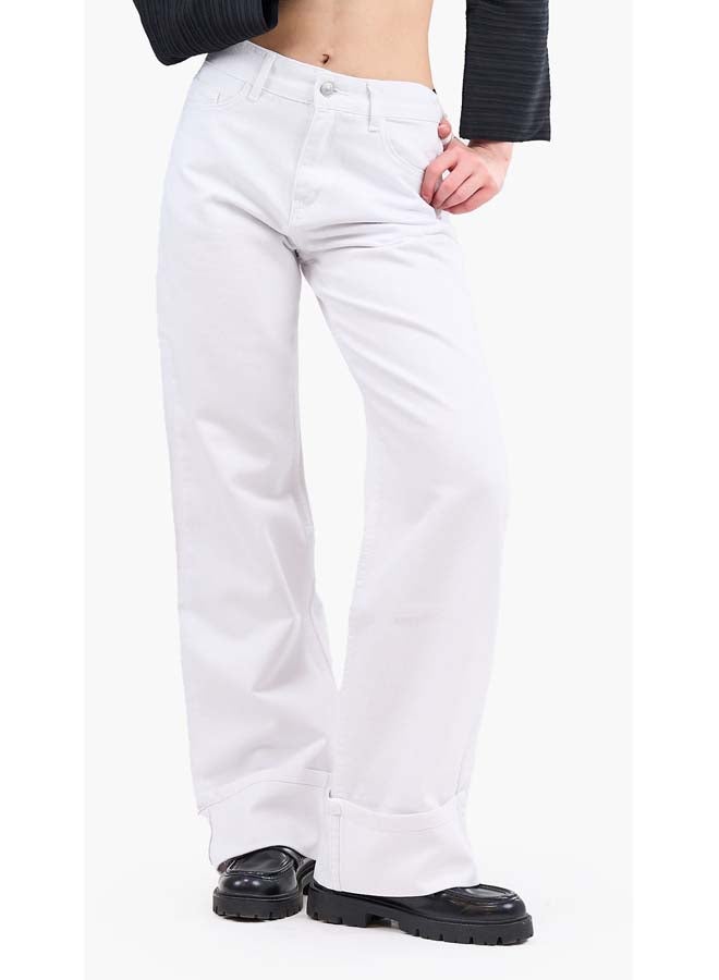 Clue Folded Hem White Jeans - Image 1