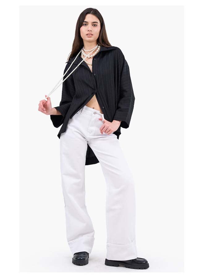 Clue Folded Hem White Jeans - Image 4