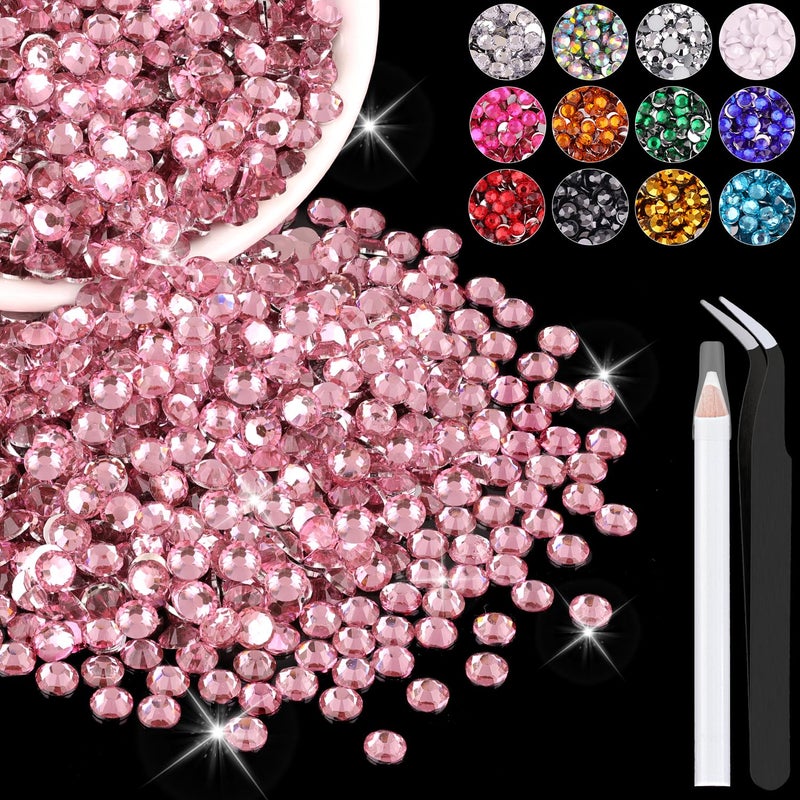 4000PCS 4mm Resin Rhinestones in Bulk Dark Pink Bedazzling Flatback Crystals for Crafts DIY Nail Decoration Gems Charms for Tumbler Shoes Clothing Fabric with Pickup Pen and Tweezers