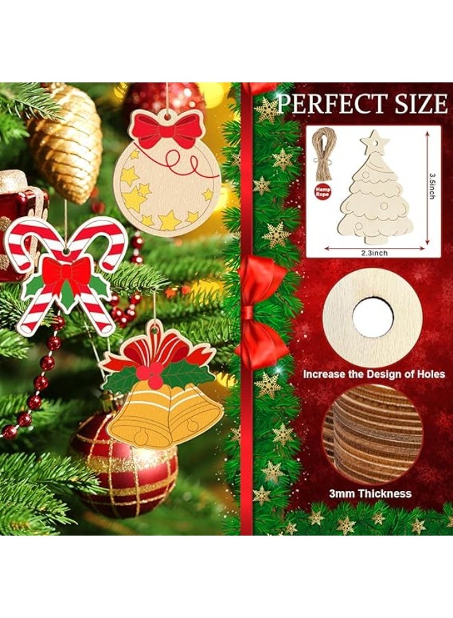 زينة عيد الميلاد الخشبية للطلاء خشب خام غير مكتمل للحرف اليدوية وديكورات الشتاء المعلقة تتضمن 8 أنماط من الأشكال المقطوعة، مجموعة من 80 قطعة - Image 2