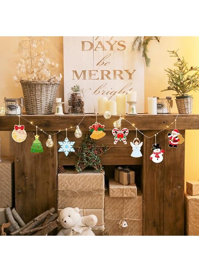 زينة عيد الميلاد الخشبية للطلاء خشب خام غير مكتمل للحرف اليدوية وديكورات الشتاء المعلقة تتضمن 8 أنماط من الأشكال المقطوعة، مجموعة من 80 قطعة - Image 5