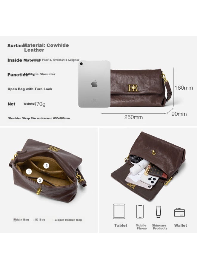 Hr Handbag, Women's Large Capacity Commuter Shoulder Bag, Vegetable Tanned Top-grain Leather Underarm Bag, Birthday Gift - Image 3