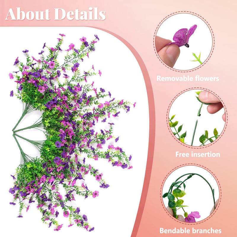 Ammyoo Artificial Faux Hanging Flower Plants with Basket Outdoor Spring Decoration, Fake Silk Flowers Daisy Planter Eucalyptus Realistic UV Resistant for Outside Garden Porch Patio Home Decor (Purple Lotus) - Image 2
