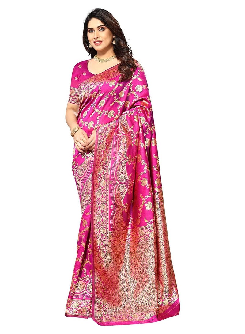 Sidhidata ساري سيدهيداتا النسائي من حرير كانجيفارام بناراسي جاكار مع قطعة بلوزة - مثالي للمهرجانات والأعراس - Image 1