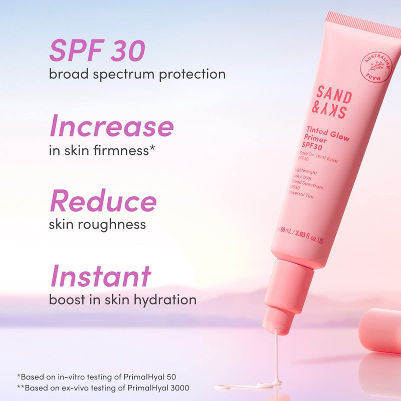 Sand & Sky Tinted Glow Primer SPF 30 Sunscreen - Australian Made Daily Hydrating Makeup Primer with Broad Spectrum Sun Protection & Sheer Rosy Tint | Improves Pigment, Firms Skin, Minimizes Roughness - Image 4