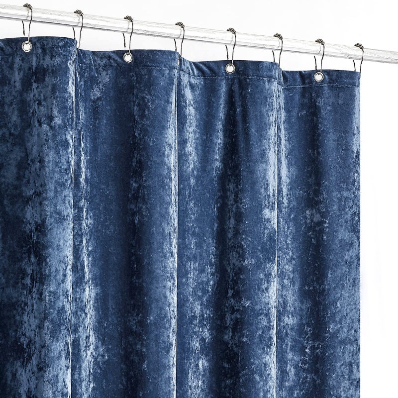 Fredsure Distressed Velvet Shower Curtain Set, 13 Pieces Navy Including 1 Piece 72"x72" Shower Curtain and 12 Pieces Silver Hooks - Image 2