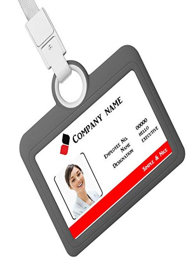 HiCycle2 Badge Holder Silicone Horizontal ID Badge Card Holder with Lanyard Neck Strap Heavy Duty ID Card Business Card Offices Supplies (Grey) - Image 2
