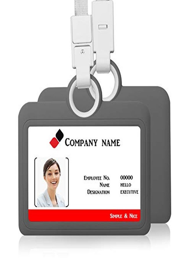 HiCycle2 Badge Holder Silicone Horizontal ID Badge Card Holder with Lanyard Neck Strap Heavy Duty ID Card Business Card Offices Supplies (Grey) - Image 1