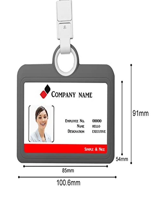 HiCycle2 Badge Holder Silicone Horizontal ID Badge Card Holder with Lanyard Neck Strap Heavy Duty ID Card Business Card Offices Supplies (Grey) - Image 4