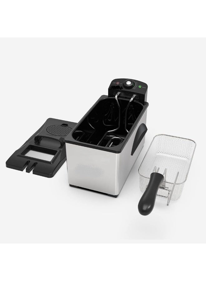 SLIVERS CRIEST Electric Deep Fryer 3L Stainless Steel –2000W Professional Deep Fat Fryer with Adjustable Thermostat, Viewing Window Lid & Frying Basket, Compact Easy-Clean Design for Home Kitchen, Restaurants, Parties & Events - Image 1