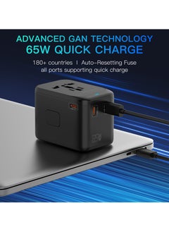 Protect universal travel adapter 2 USB, A and 2 type c ports plug 65W adapter with GaN technology  - Image 2