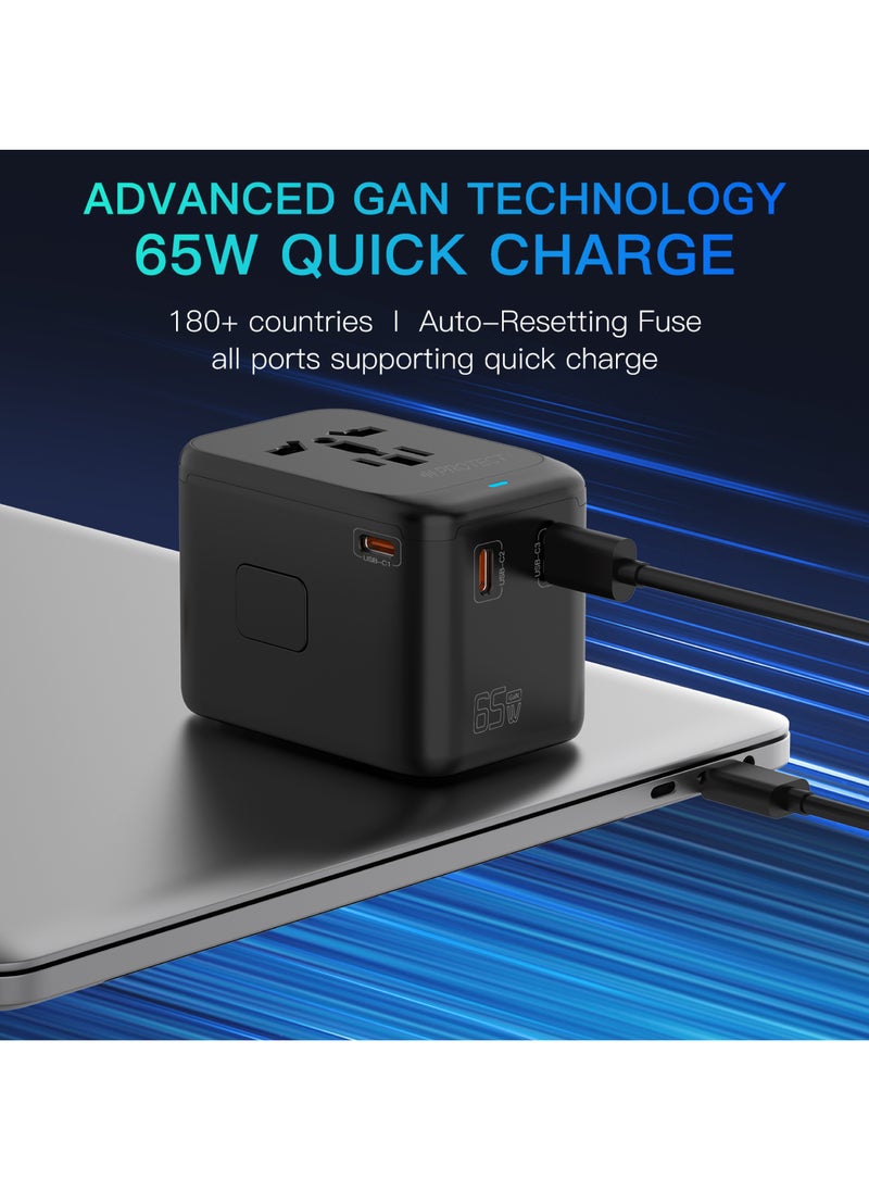 Protect - universal travel adapter 2 USB, A and 2 type c ports plug 65W adapter with GaN technology - Image 1