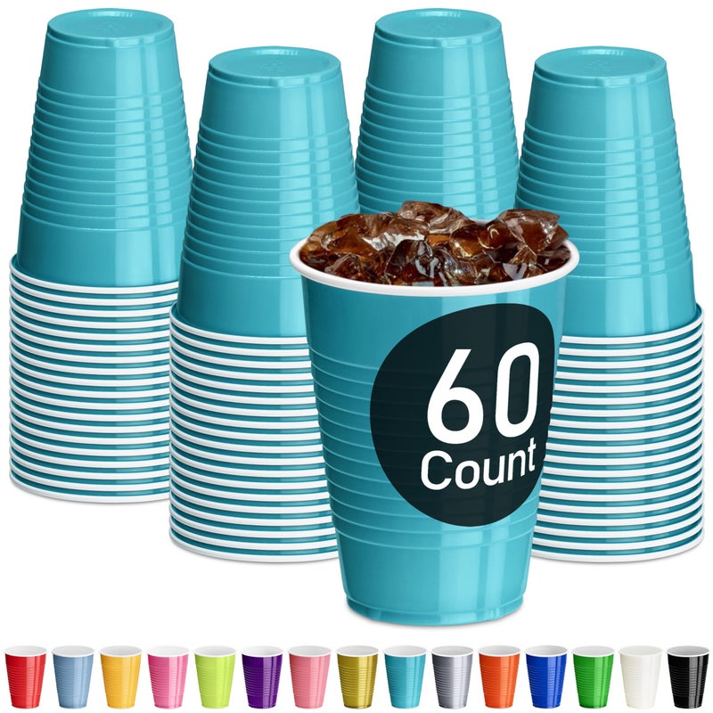 DecorRack Turquoise Plastic Cups 12 oz Disposable Cups Party Supplies 60 Count