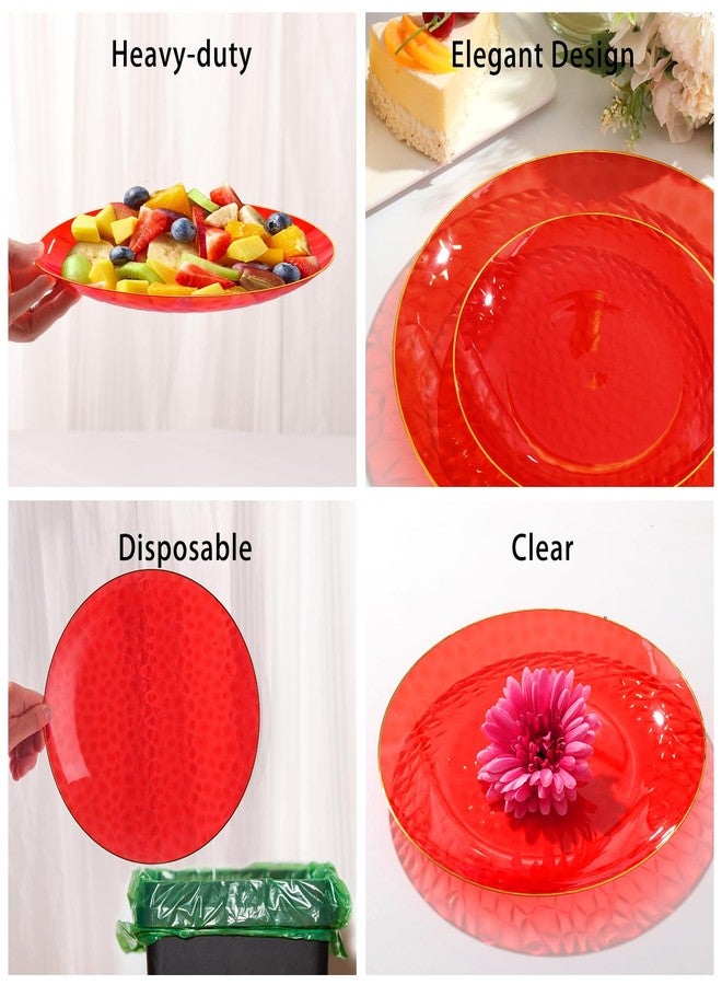 BONSINY 150 Pcs Red Plastic Plates - Red Gold Plastic Dinnerware Set for 25 Guests - 50 Disposable Plates, 75 Gold Silverware, 25 Napkins for Party Birthday Thanksgiving Christmas - Image 4