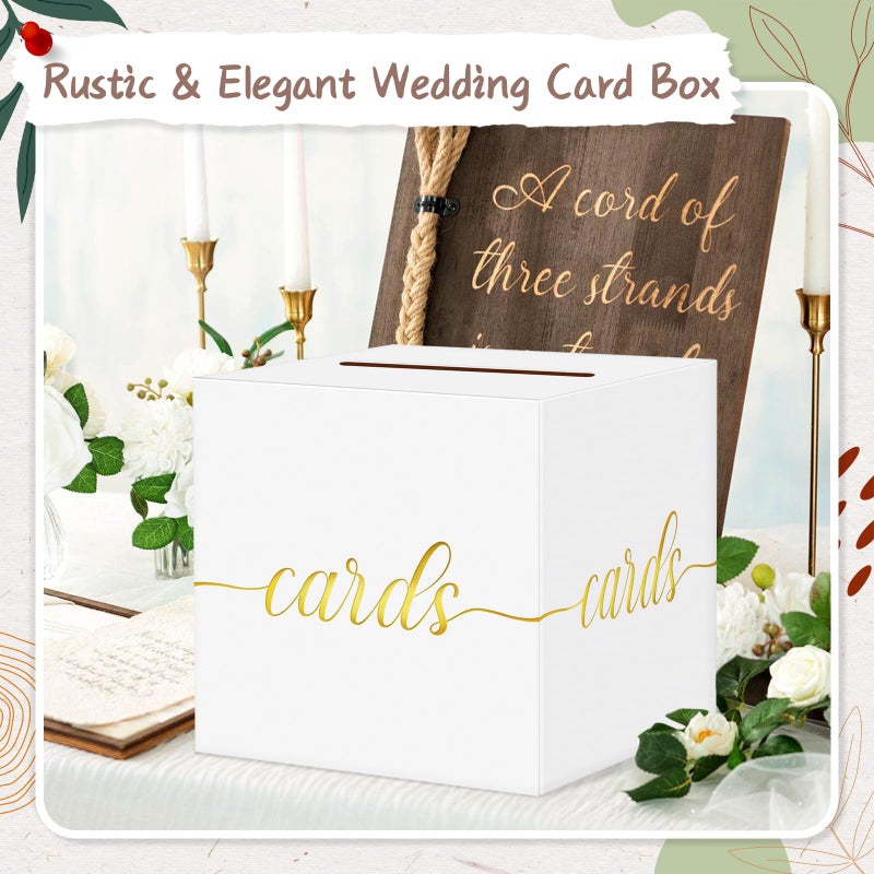 QIKSION White Wedding Card Box, Gold Foil Gift Card Box for Party, Wedding Reception, Birthday, Graduation Decorations, Baby & Bridal Shower, Anniversary, Retirement - Image 2