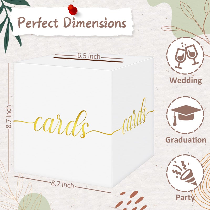 QIKSION White Wedding Card Box, Gold Foil Gift Card Box for Party, Wedding Reception, Birthday, Graduation Decorations, Baby & Bridal Shower, Anniversary, Retirement - Image 4