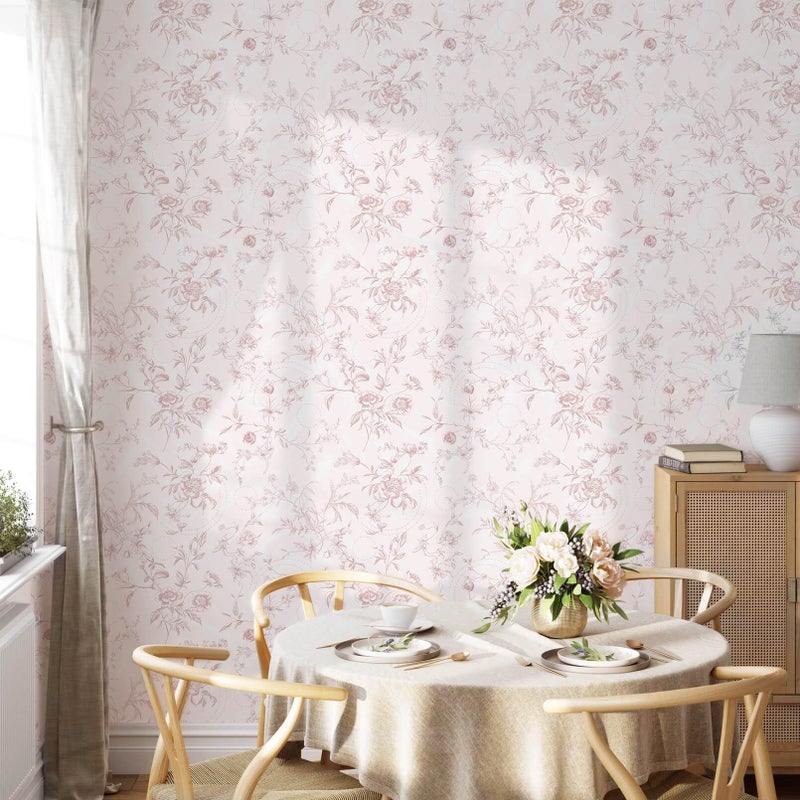 Ismoon Peel and Stick Wallpaper Floral Pink Stick on Wall Paper Vintage French Contact Paper for Cabinet Textured Removable Self Adhesive Wallpaper Vinyl Roll Shelf Deco, 17.3x78.7in - Image 3