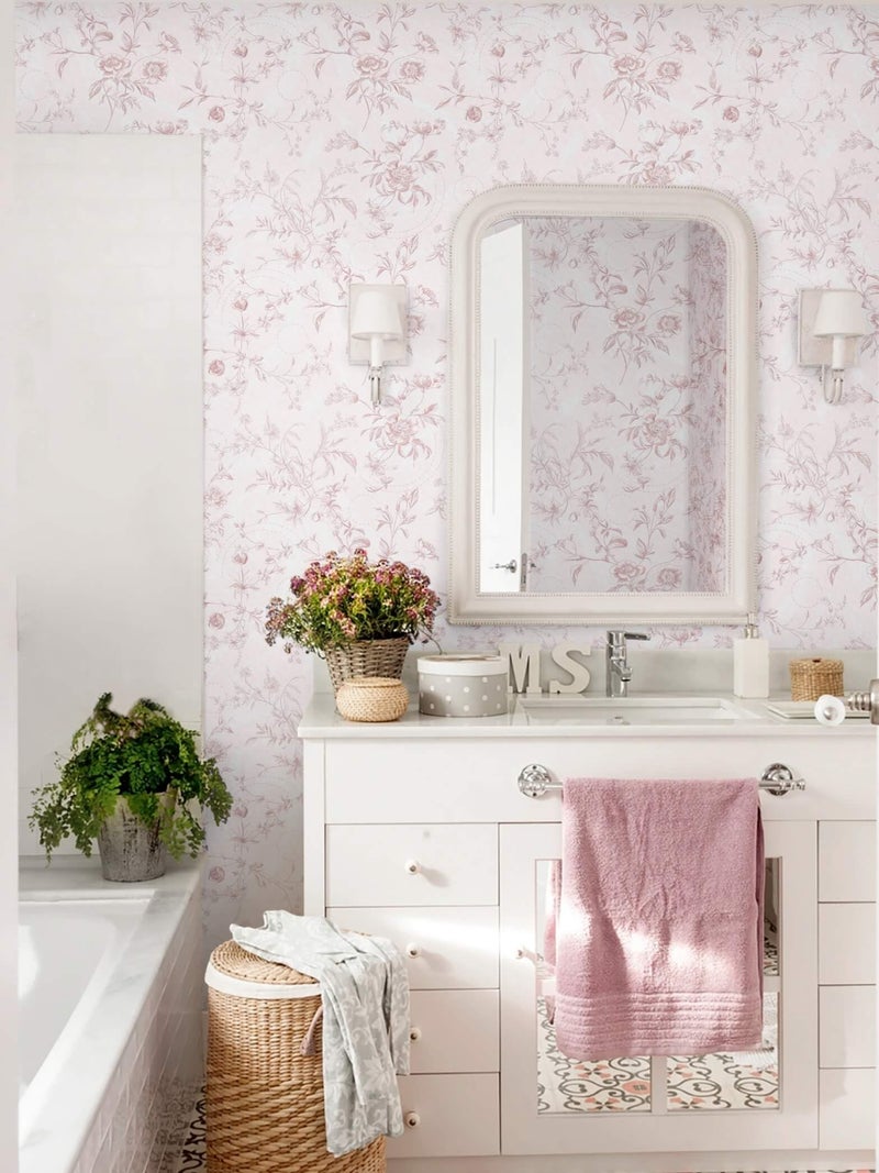 Ismoon Peel and Stick Wallpaper Floral Pink Stick on Wall Paper Vintage French Contact Paper for Cabinet Textured Removable Self Adhesive Wallpaper Vinyl Roll Shelf Deco, 17.3x78.7in - Image 5