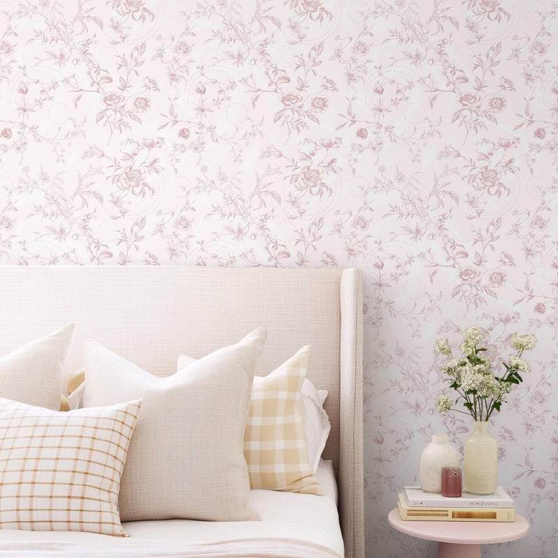 Ismoon Peel and Stick Wallpaper Floral Pink Stick on Wall Paper Vintage French Contact Paper for Cabinet Textured Removable Self Adhesive Wallpaper Vinyl Roll Shelf Deco, 17.3x78.7in - Image 2