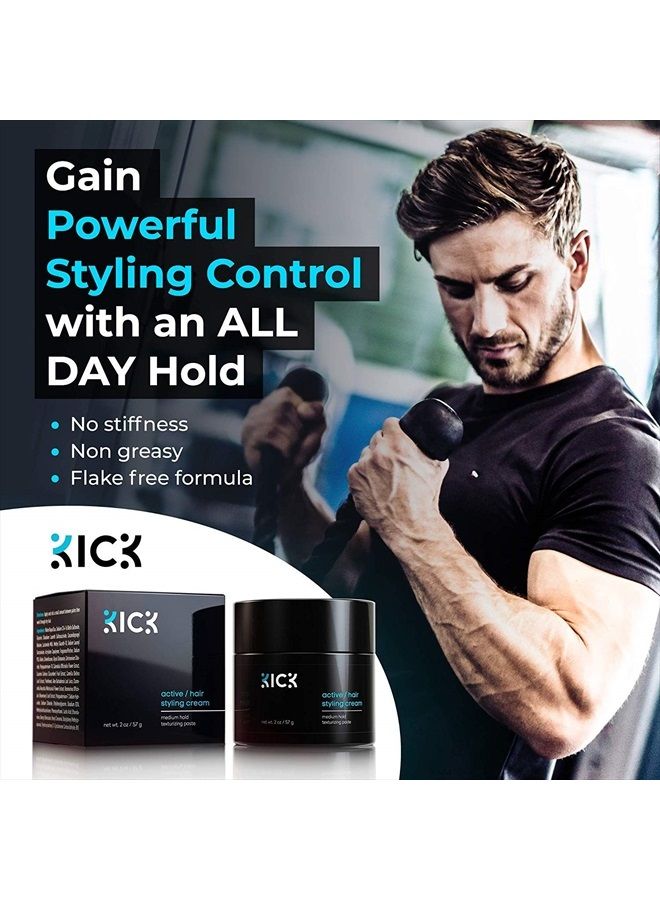Kick Hair Cream for Men Medium Hold Forming Cream - Award Winning Mens Hair Products - Non Greasy Hair Styling Cream with Argan and Coconut Oil to Restore Dry, Damaged Hair - 2 Oz - Image 2
