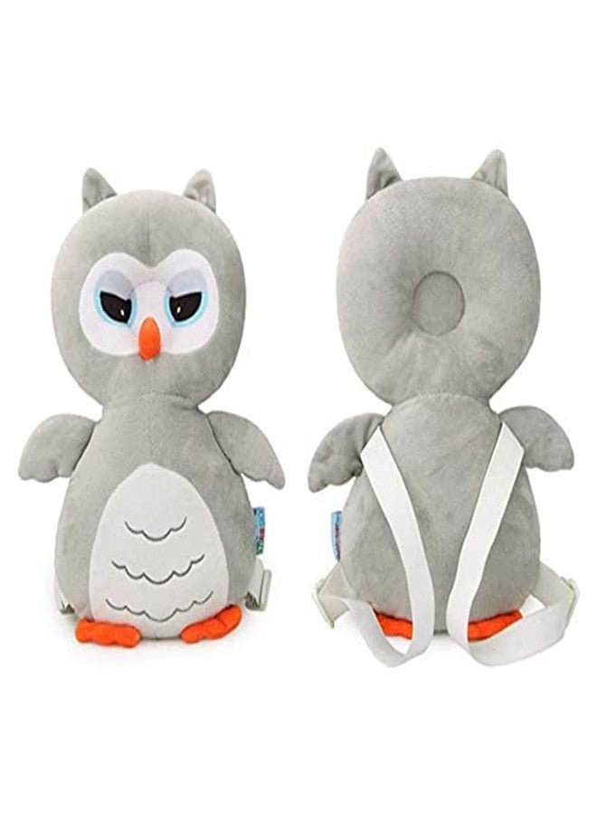Ess Cubes Enterprise Baby Head Guard Safety Protector Cushion Plush Soft Toy Early Learning Toy Crawling Walking Running Toddler Fall Protection Baby Protector Child Adjustable Shoulder Strap Backpack (Grey, Owl Shape) - Image 1