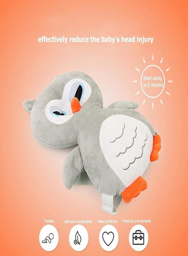 Ess Cubes Enterprise Baby Head Guard Safety Protector Cushion Plush Soft Toy Early Learning Toy Crawling Walking Running Toddler Fall Protection Baby Protector Child Adjustable Shoulder Strap Backpack (Grey, Owl Shape) - Image 3