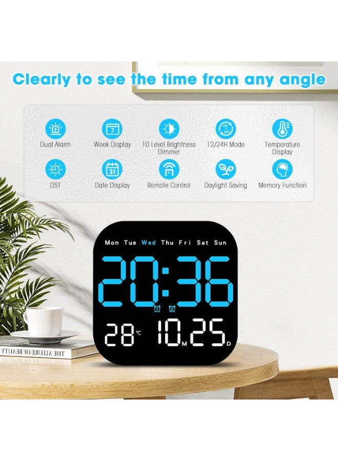 BlueFire 9-Inch Large LED Digital Wall Clock with Remote Control, Countdown Timer, Dual Alarm, Temperature Display & Auto Dimming Sensor – Adjustable Brightness, 12/24H, DST Support for Bedroom, Living Room, Office & Elderly Friendly Smart Clock - Image 3