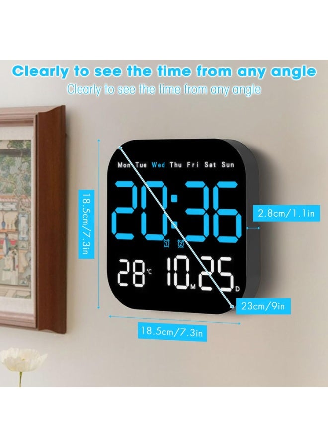 BlueFire 9-Inch Large LED Digital Wall Clock with Remote Control, Countdown Timer, Dual Alarm, Temperature Display & Auto Dimming Sensor – Adjustable Brightness, 12/24H, DST Support for Bedroom, Living Room, Office & Elderly Friendly Smart Clock - Image 2
