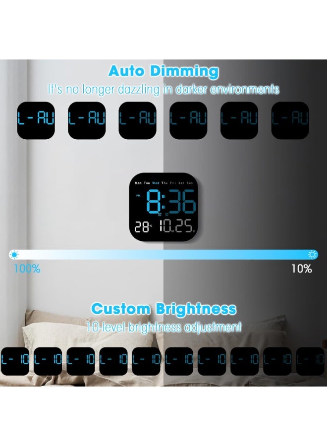 BlueFire 9-Inch Large LED Digital Wall Clock with Remote Control, Countdown Timer, Dual Alarm, Temperature Display & Auto Dimming Sensor – Adjustable Brightness, 12/24H, DST Support for Bedroom, Living Room, Office & Elderly Friendly Smart Clock - Image 5