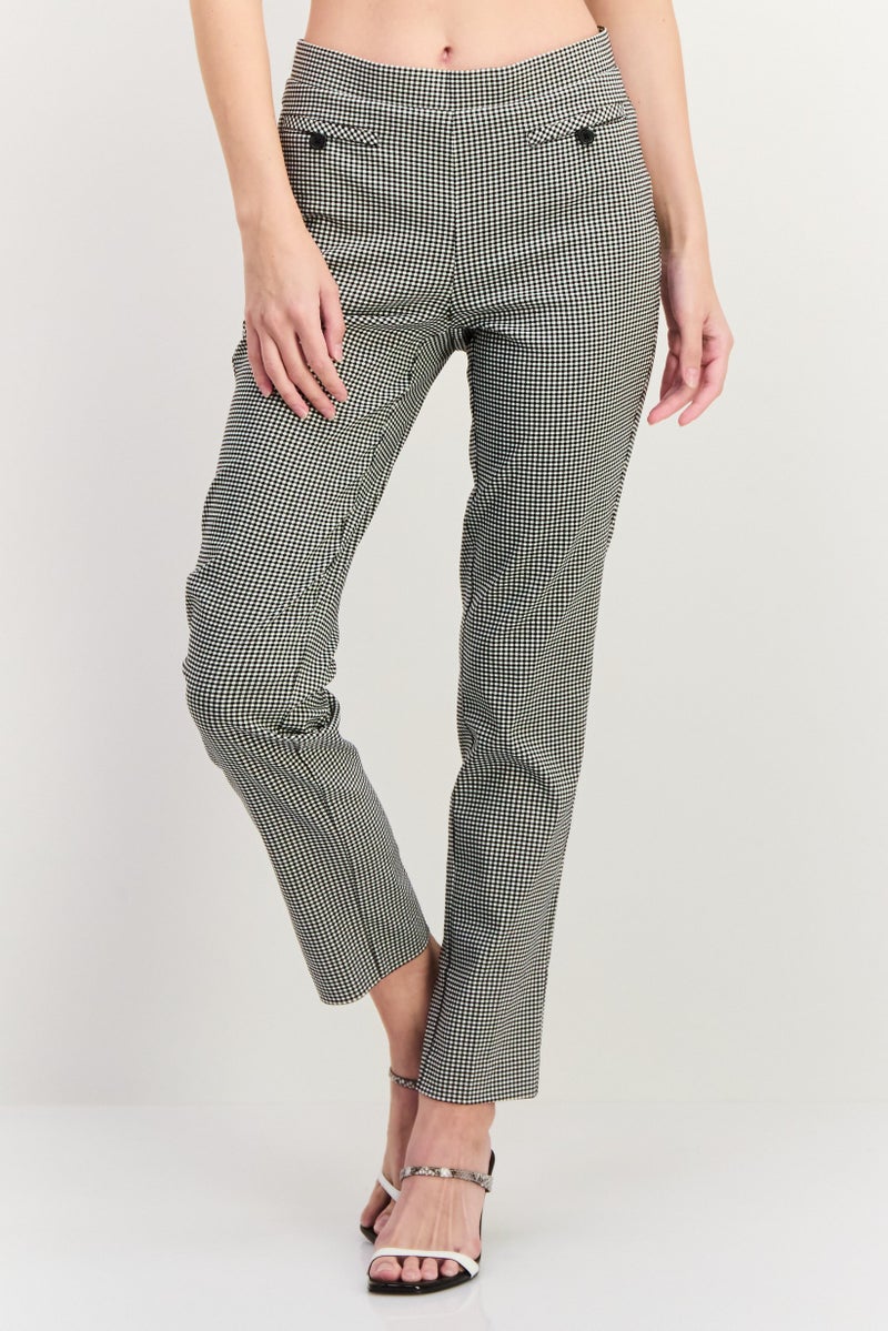 Jones New York سروال تشينو نسائي بقصة عادية، مخطط، أسود/أبيض - Image 1