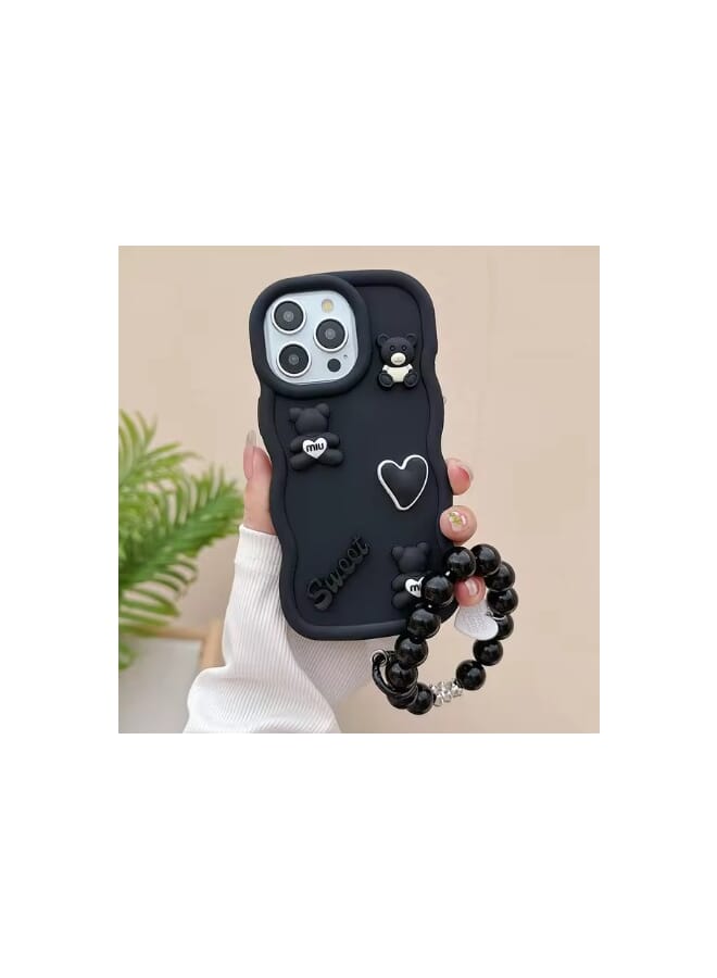 Silicone Phone Case For iPhone 16 Pro Max Candy Color Back Cover Love Heart Bear Candy