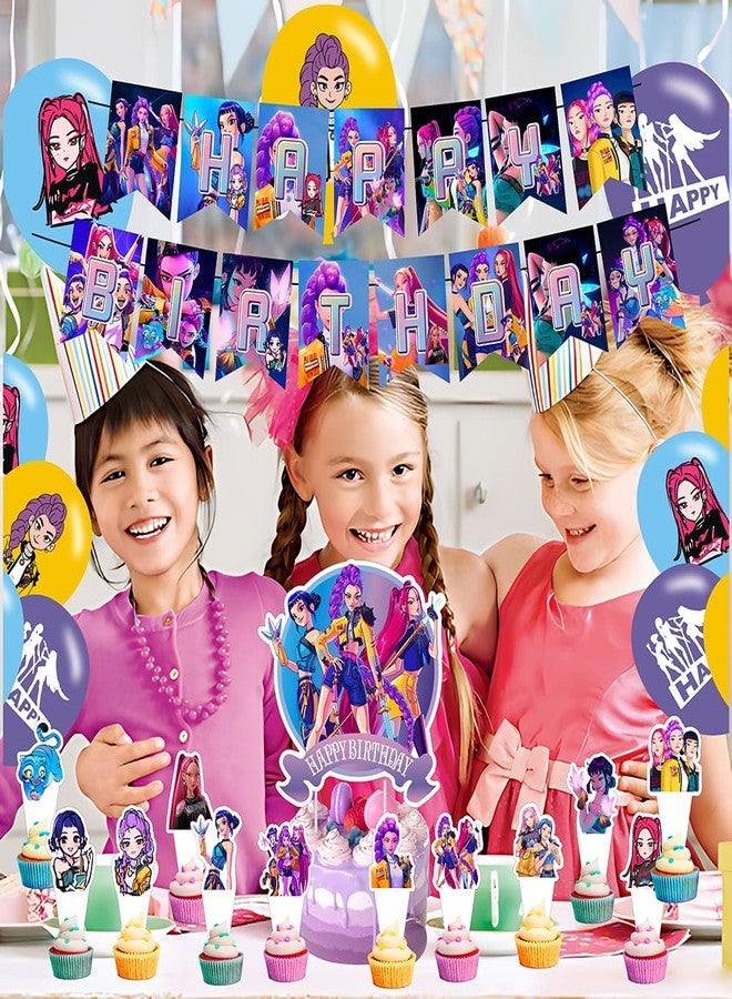 YEEFIGRO Demon Movie Hunters Birthday Decorations,Demon Movie Hunters Party Supplies Include Happy Birthday Banner, Cake Topper and Cupcake Toppers, Balloons for Kids Party Decor - Image 4