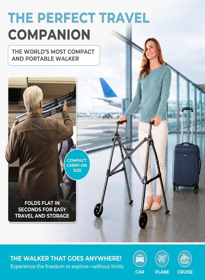 Stander Wonder Walker with 5-inch Wheels, Lightweight Folding Walker for Adults, Seniors, and Elderly, Collapsible Travel Walker, Ski Glides for Mobility Support, Compact, Black Walnut - Image 4
